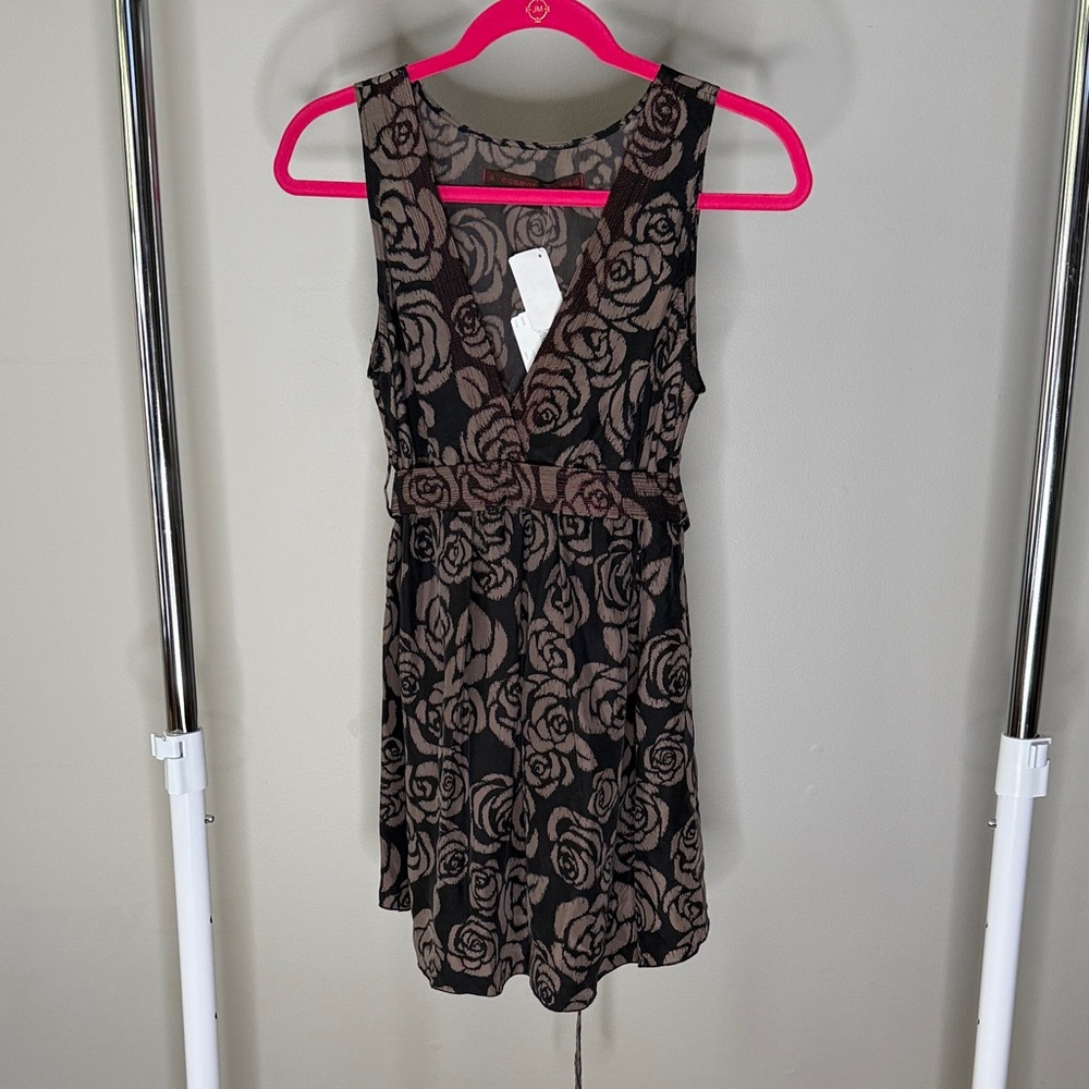 Mini Black and Tan Floral Silk Dress